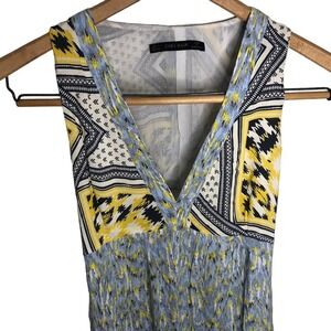 ZARA sleeveless yellow gray blue maxi dress tribal print, Small